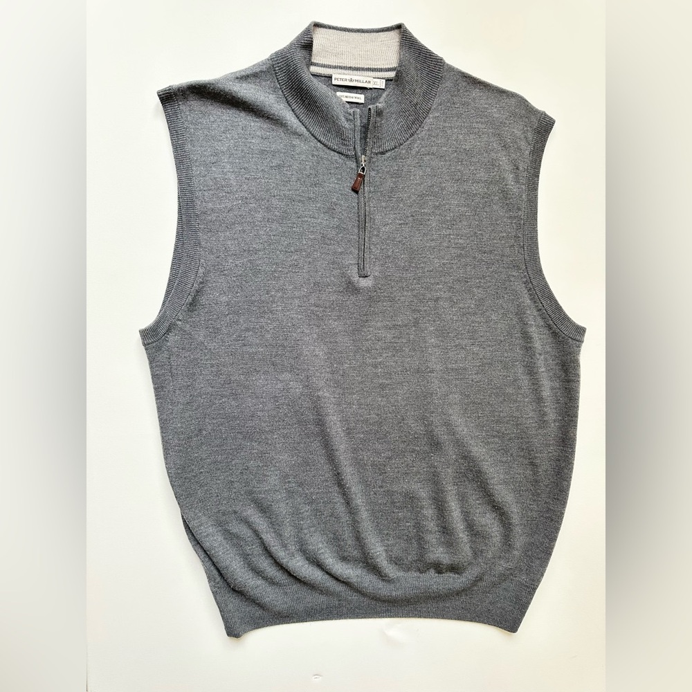 Peter Millar 100% Merino Wool 1/4 Zip Charcoal Gray Sweater Vest size XL